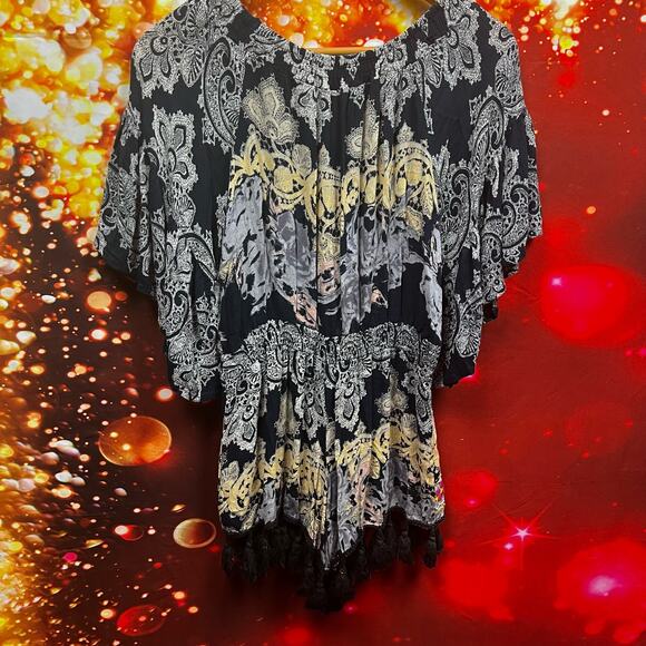 Anthropologie Raga Tassel Off The Shoulder Bohemian Romper Size XS 100% Viscose - Picture 6 of 11